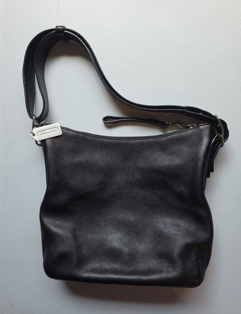 Coach Black Leather Hobo Shoulder Bag Zip Top Purse Silver Hardware Y2K Classic